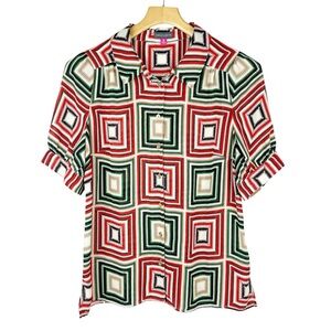 Vince Camuto Retro Inspired Short Sleeve Top Gold Buttons Size Medium
